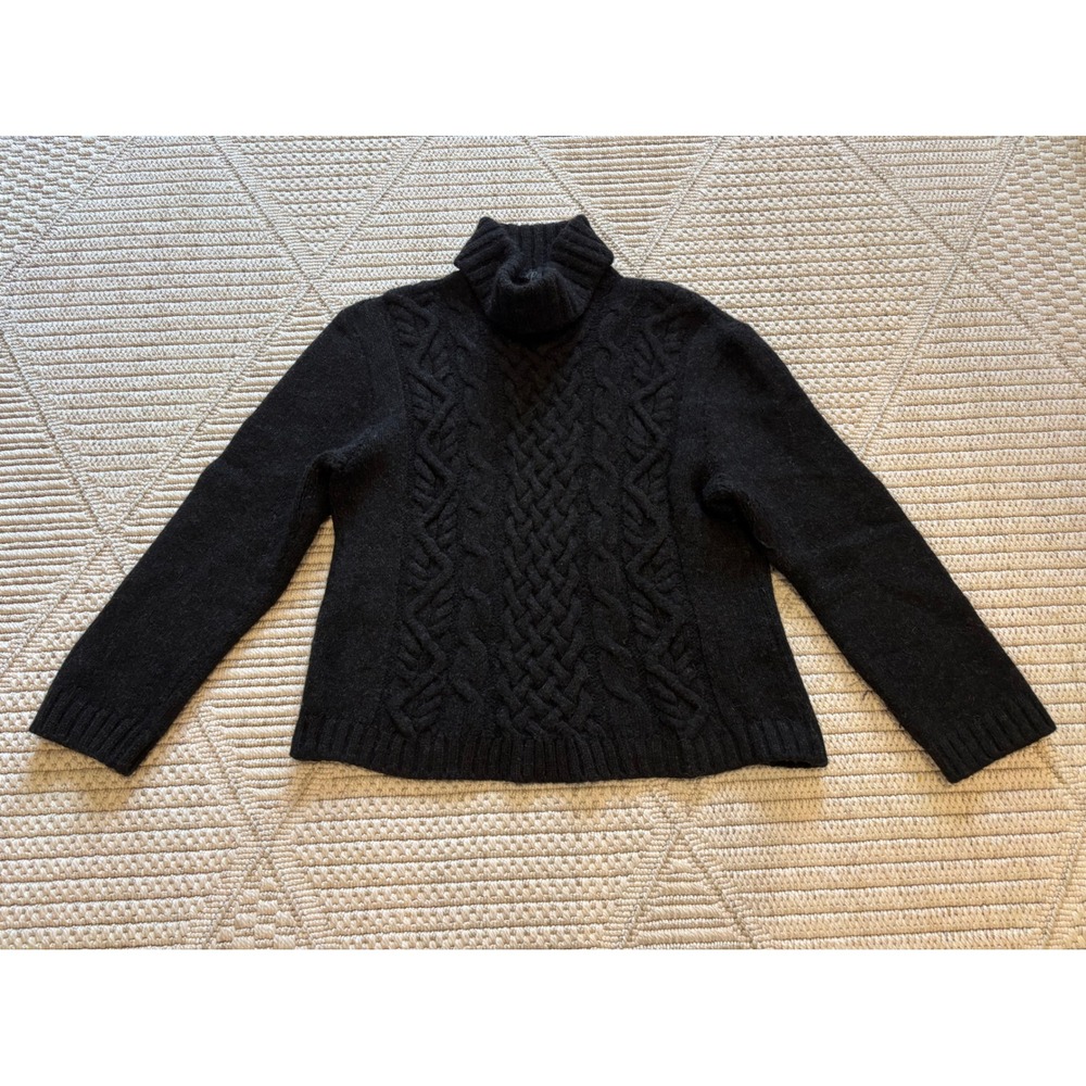 Peregrine 100% Wool Cable Knit Turtleneck Sweater Green Made England Women's S